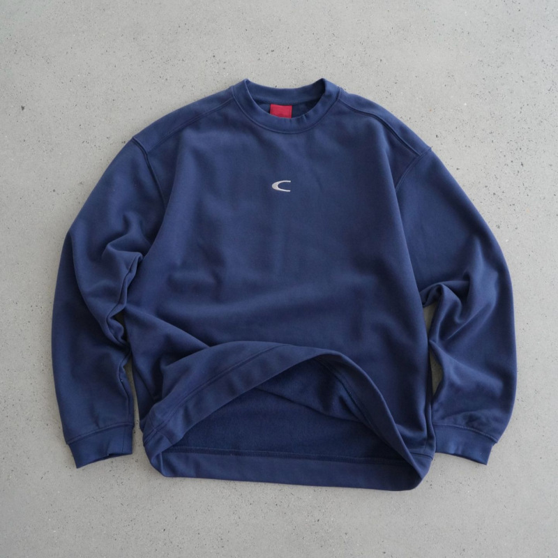 现货 vintage复古圆领宽松休闲刺绣中古款薄拉绒运动套头卫衣加绒|undefined