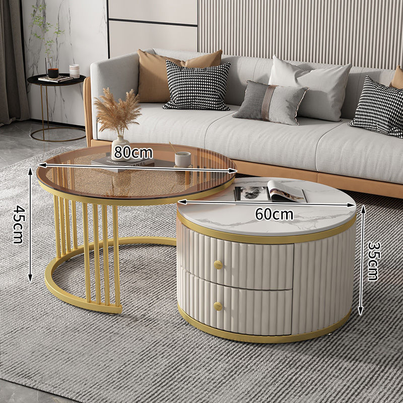 Mesa de café nórdica moderna simple apartamento pequeño Placa de roca mesa de café combinación redonda Luz de lujo sala de estar mesa de té en casa estilo crema
