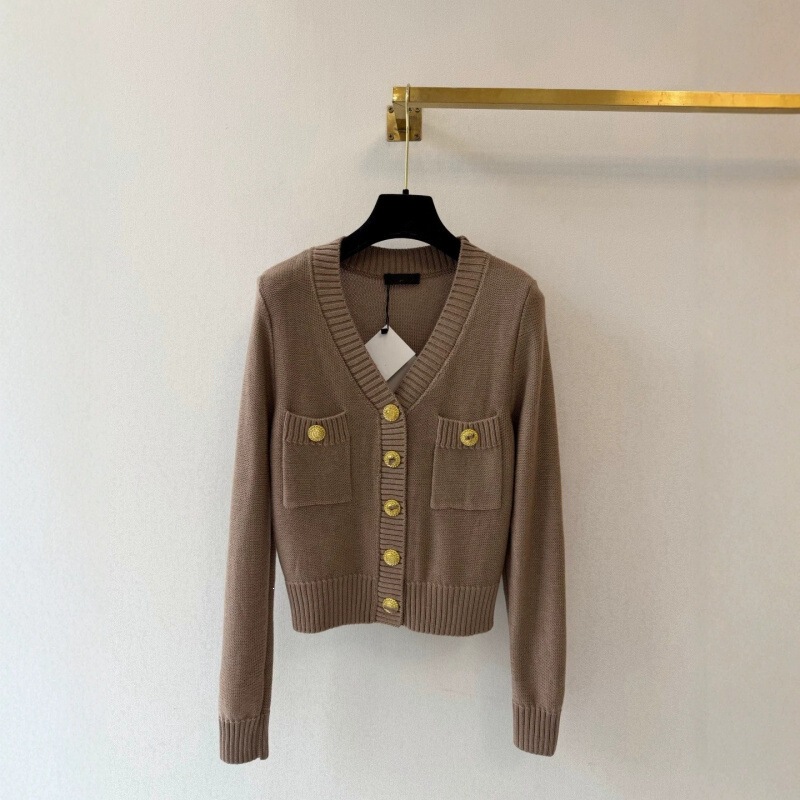 Balmain Autumn Elegant Solid Color Knit Jacket V-Neck Metal Buckle Double Pocket Short Waist-Cinching Cardigan