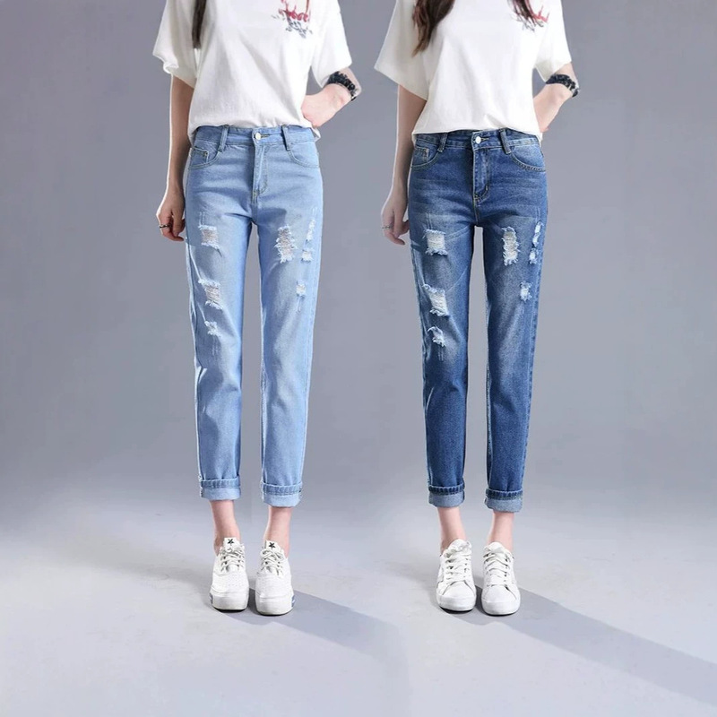 Fashionable Ripped Jeans for Women, Loose-Fitting Cropped Pants, 2026 Summer New Style, Slimming High-Waisted Dad Carrot Harem Pants