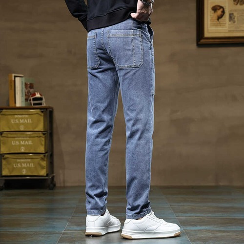 High-quality Summer Men's Jeans 2024 Trendy Retro Six-Pocket Straight Leg Elastic Long Pants