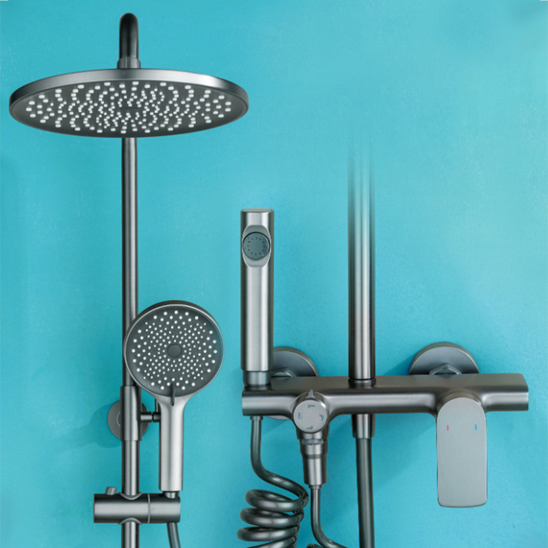 Platinum Beauty Gun Gray Shower Head Set Full Copper Brushed Nickel Star Shower with Spray Gun Adjustable Height Rain Shower