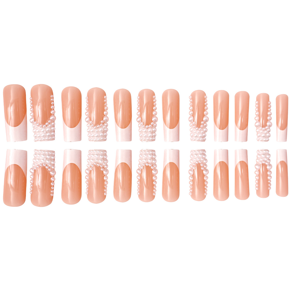 Uñas de uñas Uñas postizas al por mayor Parche de uñas de perlas de diamantes de destello francés blanco Parche de uñas portátil