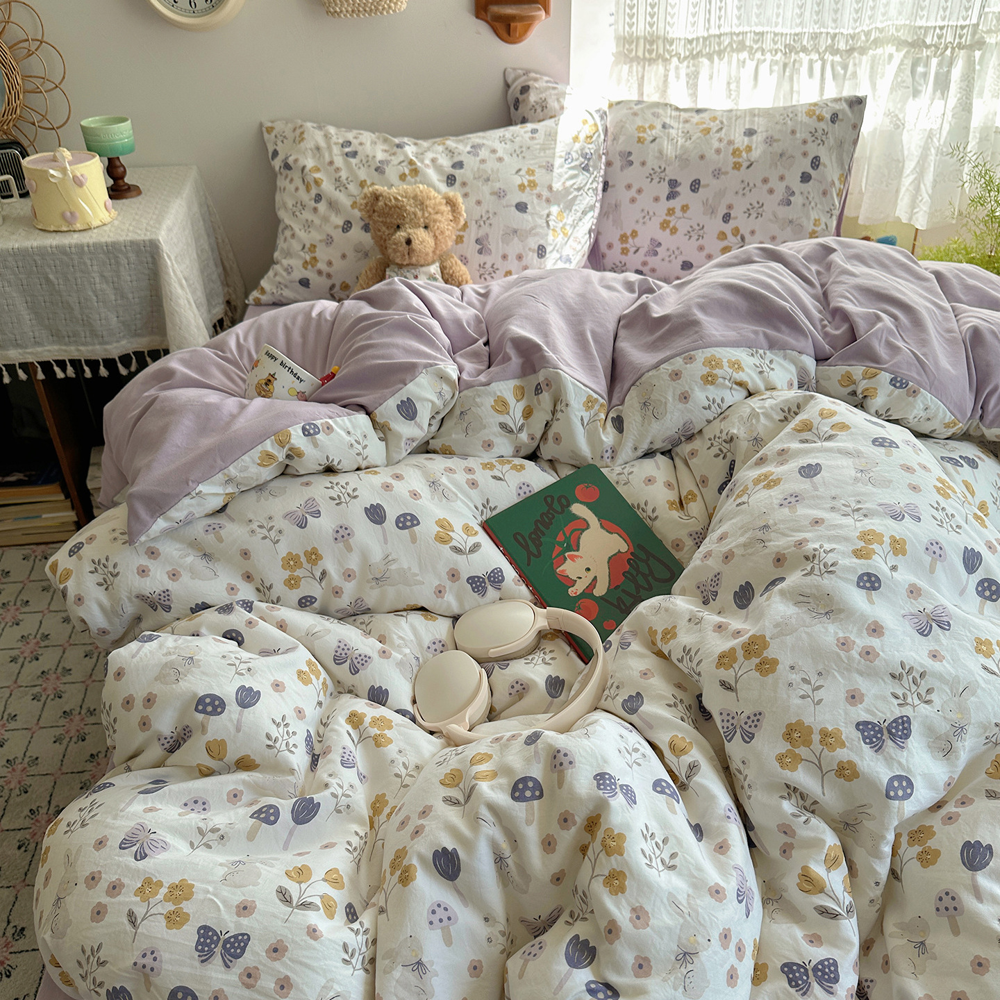Madre y bebé de clase A dormir desnudo ultra suave cuatro piezas de algodón puro inswind sábanas cubierta de cama de dormitorio de algodón tres piezas de cama