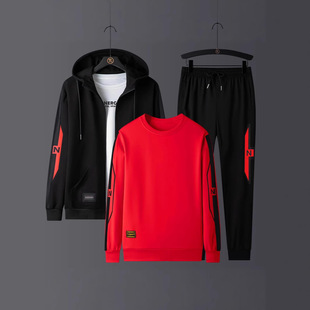 2025 New Popular Large Size Suit for Men in Autumn and Winter Men's Sports Suit Three-Piece Loose Round Neck Sweatshirt and Pants