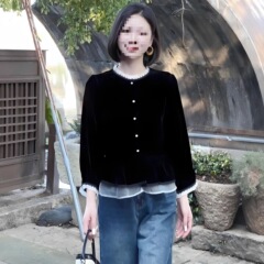 新中式气质长袖衬衫女秋装新款时髦丝绒荷叶边上衣洋气宽松打底衫