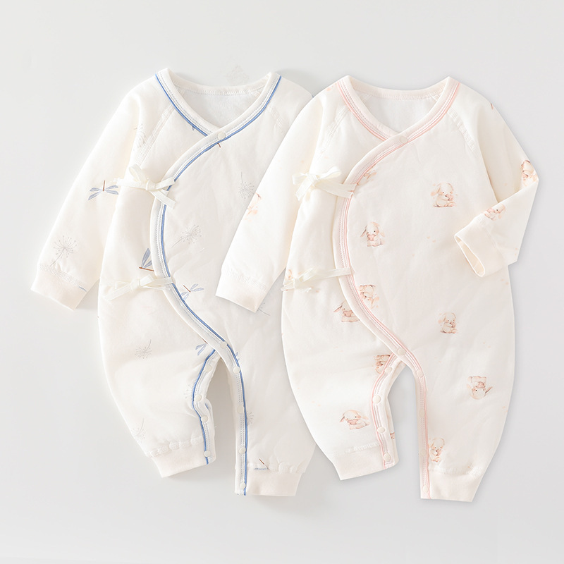 Newborn Baby Butterfly Romper 60g Cotton-Padded Pure Cotton Class a Seamless Thin Cotton Autumn and Winter Baby Jumpsuit