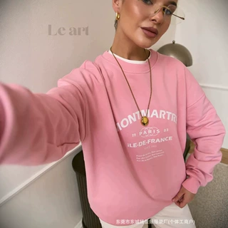 秋冬款美式休闲百搭流行加厚圆领套头卫衣oversize外贸宽松上衣女