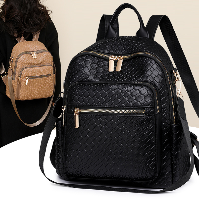 Amazon al por mayor 2024 nuevas señoras casuales PU multifunción mochila de viaje al aire libre tejido de moda