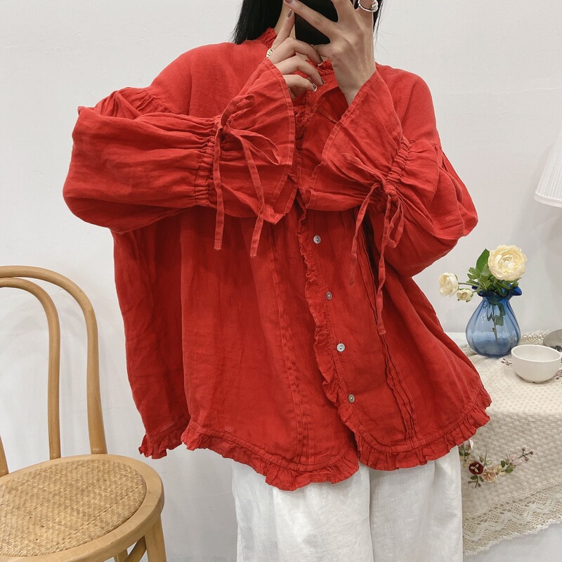 Spring New Long-Sleeved Shirt Linen Cardigan Loose Blouse Top Wholesale Manufacturer