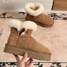 时尚厚底雪地靴女2025冬季新款加绒加厚短靴保暖牛角扣东北大棉鞋