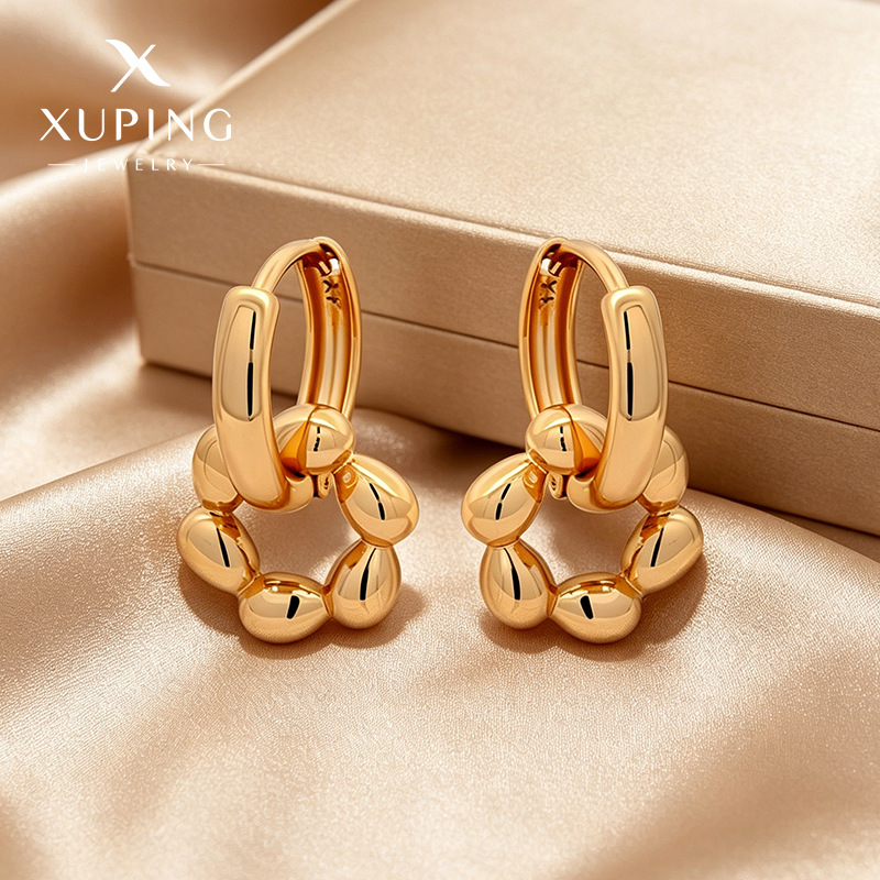Xuping nuevo estilo de moda, dos perfiles de estilo retro nicho de diseño floral aretes de aretes de círculo geométrico para mujeres