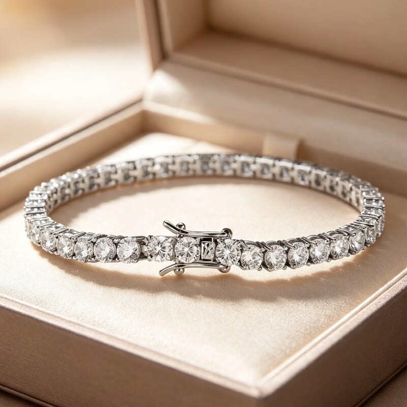 European and American zircon tennis bracelet, single row round diamond tennis chain, light luxury women's diamond-encrusted jewelry European and American zircon tennis bracelet, single row round diamond tennis chain, light luxury women's diamond-encrusted jewelry