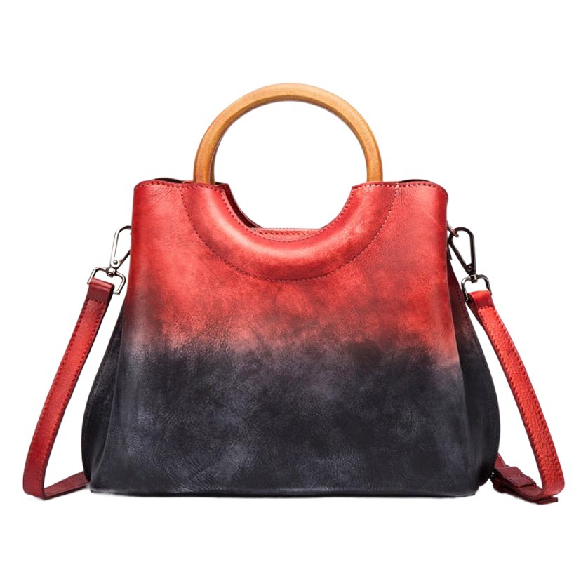 Transmisión en vivo bolso de mujer de cuero genuino cepillado a mano primera capa de piel de vaca bolso de mujer retro artesanía de moda Bolso grande de mujer bolso bandolera