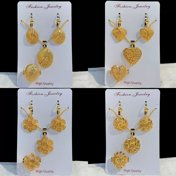 Middle Eastern cross-border 24k gold-plated butterfly heart elegant jewelry set, Baroque style pendant, ear hook, ring wholesale