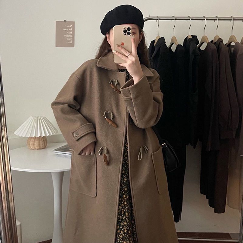 高级感牛角扣呢子大衣女秋冬季2025新款韩版毛呢外套女中长款加厚|undefined