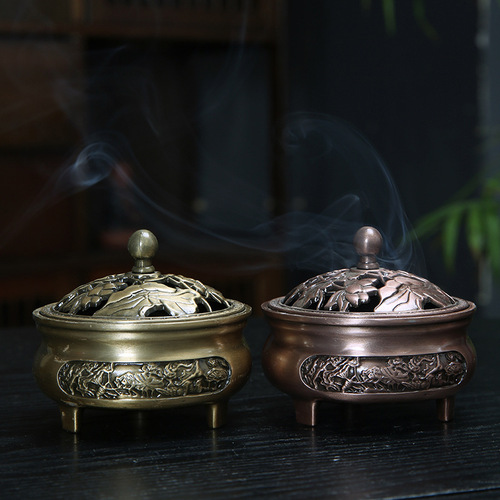 Mini incense burner large sandalwood burner plate incense burner three-legged burner dedicated copper incense burner pure copper household antique incense burner