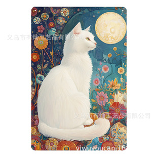 Vintage White Cat Tin Sign Retro Tarot Wall Art Decor Bathroom Dorm Room Home Decor Gift