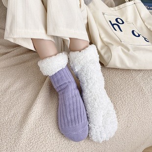 Floor socks autumn and winter thickened adult sleep socks indoor home non-slip socks mid-calf cashmere warm confinement socks for women