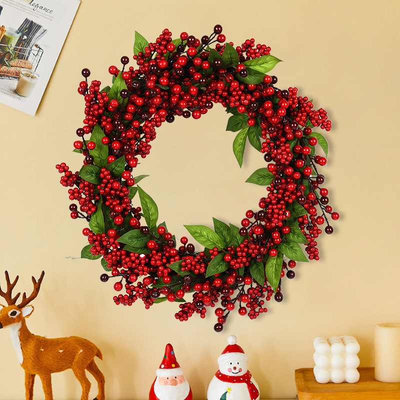 Decoraciones de Navidad guirlandas puertas colgadas pinos golden curry bolas de fruta roja red