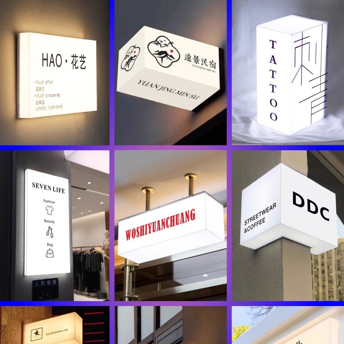 LED acrílico personalizado caja de luz luminosa en línea cartel de exhibición de puerta de publicidad luminosa de cuerpo