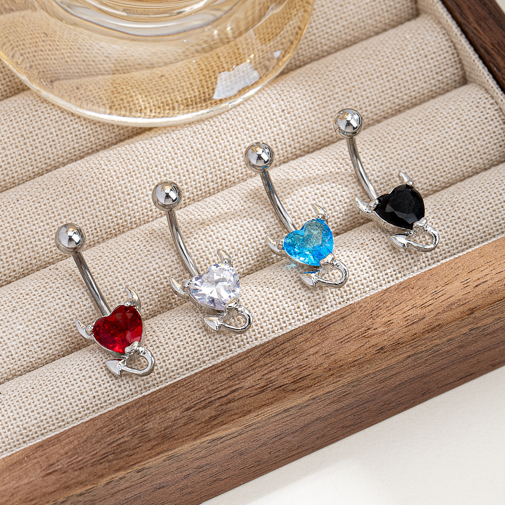 New Foreign Trade European And American Fashion Sexy Little Devil Heart-shaped Diamond-encrusted Navel Ring Piercing_voghion.com