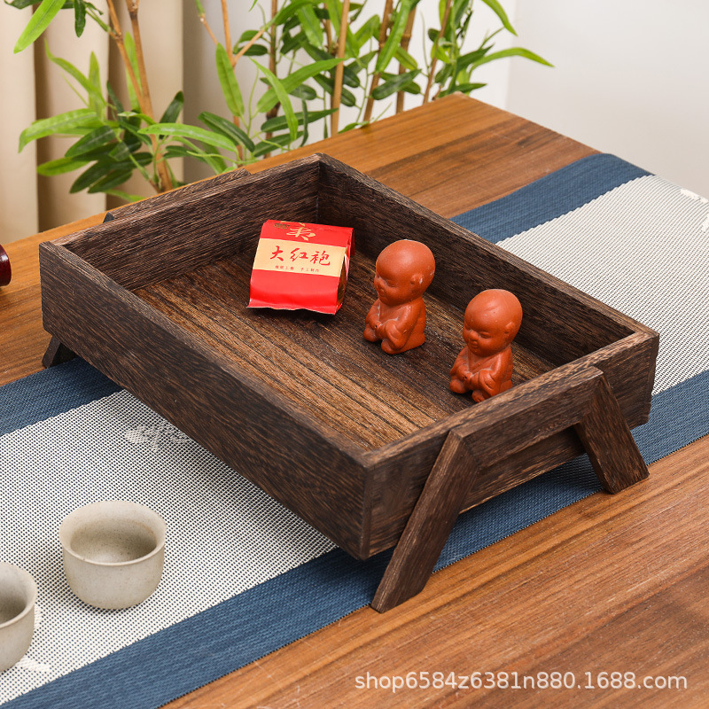 Solid Wood Tray Solid Wood Tea Tray Household Small Tea Table Kung Fu Tea Set Rectangular Tea Tray New Chinese Style Tea Set Storage