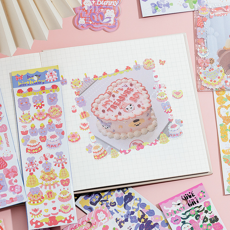 Lindo conejo serie láser Goka mano cuenta impermeable PVC pegatinas animal material coreano DIY papelería pegatinas