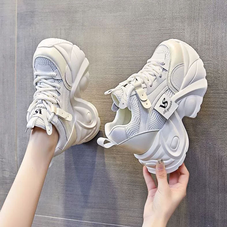 Женские кроссовки PD Dad Shoes из сетки, весна-лето 2025, новые, белые, на платформе, с толстой подошвой, увеличивающие рост.