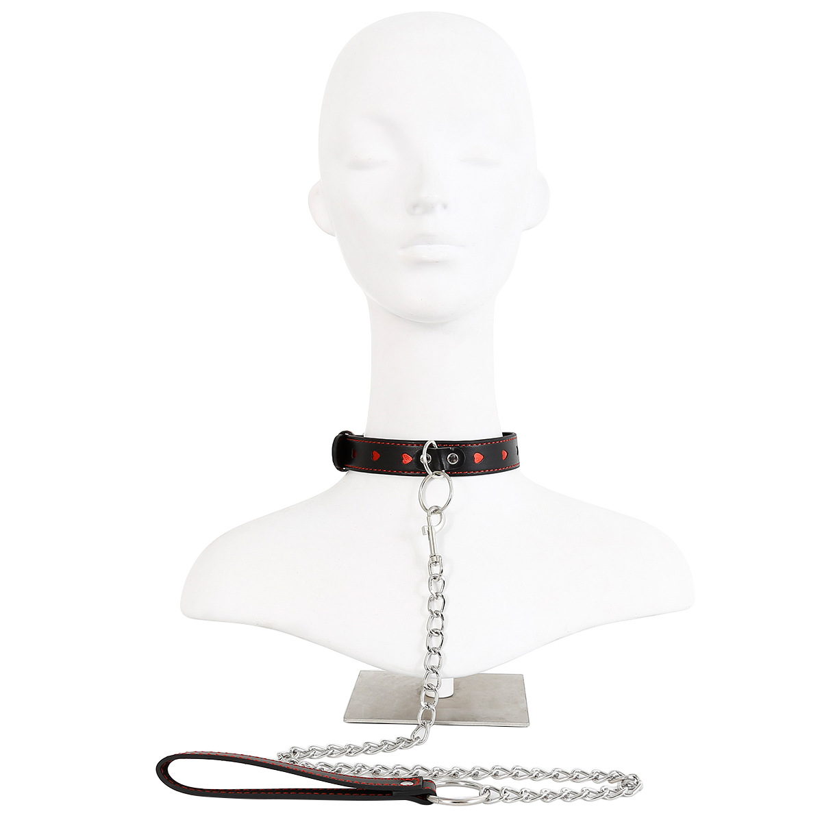 Los fabricantes suministran collar sexy collar adulto juego juguetes corazón rojo collar PU tracción Cadena de perro suministros para mascotas