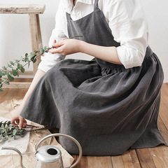 PK7J韓式ins法式棉麻復古文藝廚房百褶圍裙花藝師工作服日系簡約