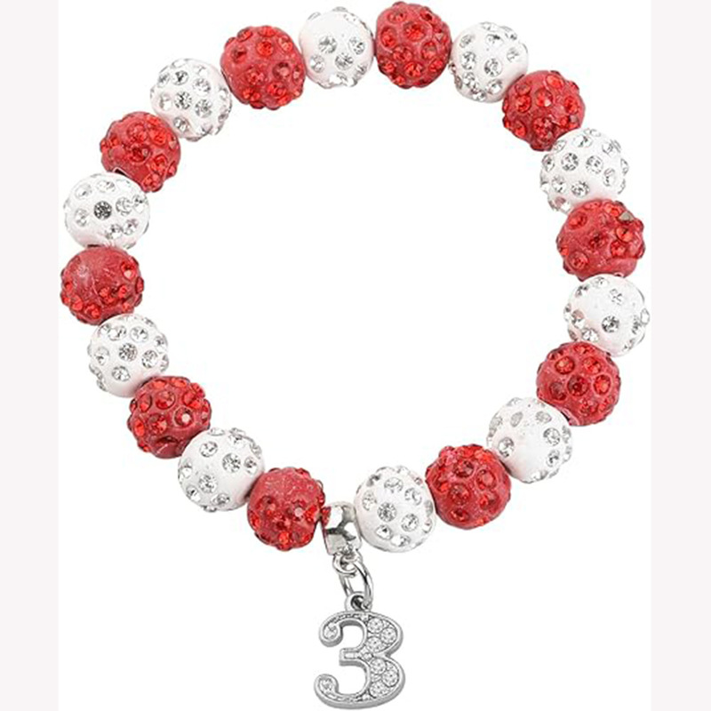 Cross-Border New Model 10mm Clay Rhinestone Sports Competition Baseball Bracelet Red Sorority Graduation Season Gift Bracelet