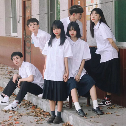 Basic Japanese-style JK uniform white blouse for female high school students, college-style group clothing short-sleeved blouse for women