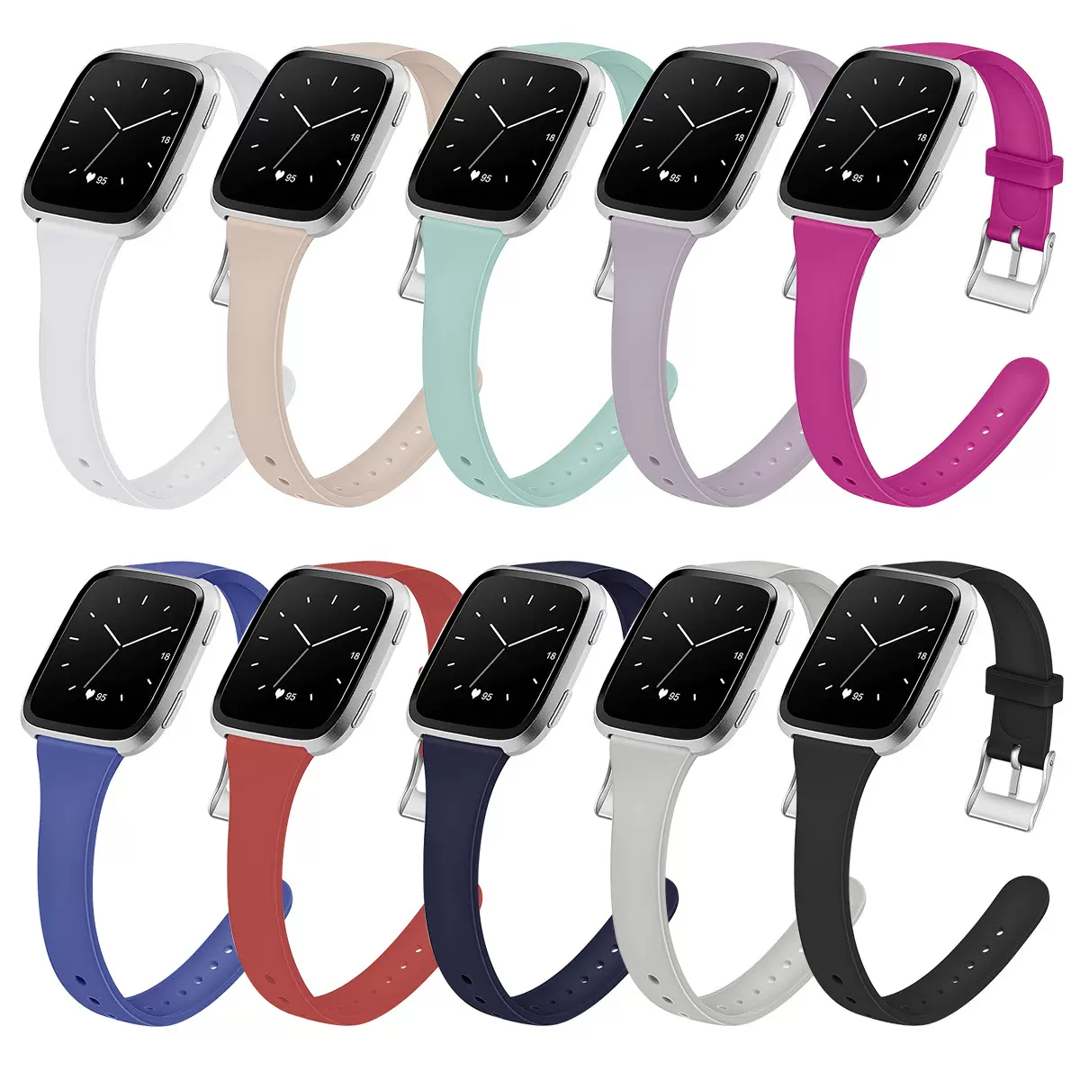 适用于Fitbit Versa2/3/4硅胶表带智能手表缩身硅胶纯色手表带