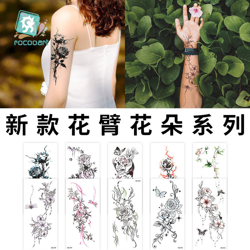 Cross-Border Amazon New Style Rose Flower Arm Tattoo Stickers Sexy Temporary Tattoo Stickers for Women's Arms, Backs, and Legs