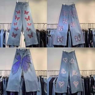 Hot stamping butterfly women's jeans Ůʿţ��ѝ Cargo jeans
