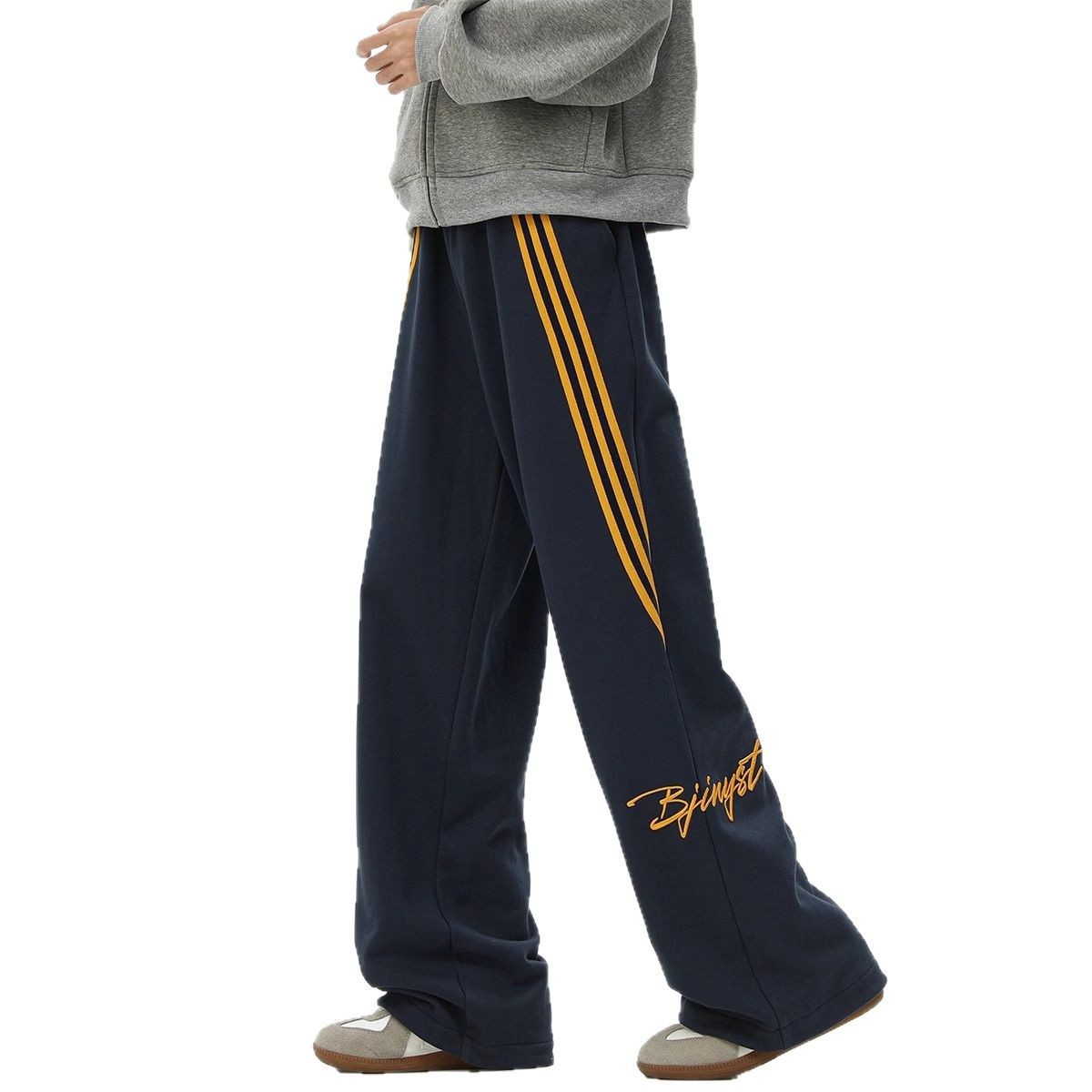 Pantalones de protección de otoño nuevo estilo de ropa de trabajo americano azul tibetano dos barras de calzada deportiva calzado de la escuela para hombres pantalones casuales