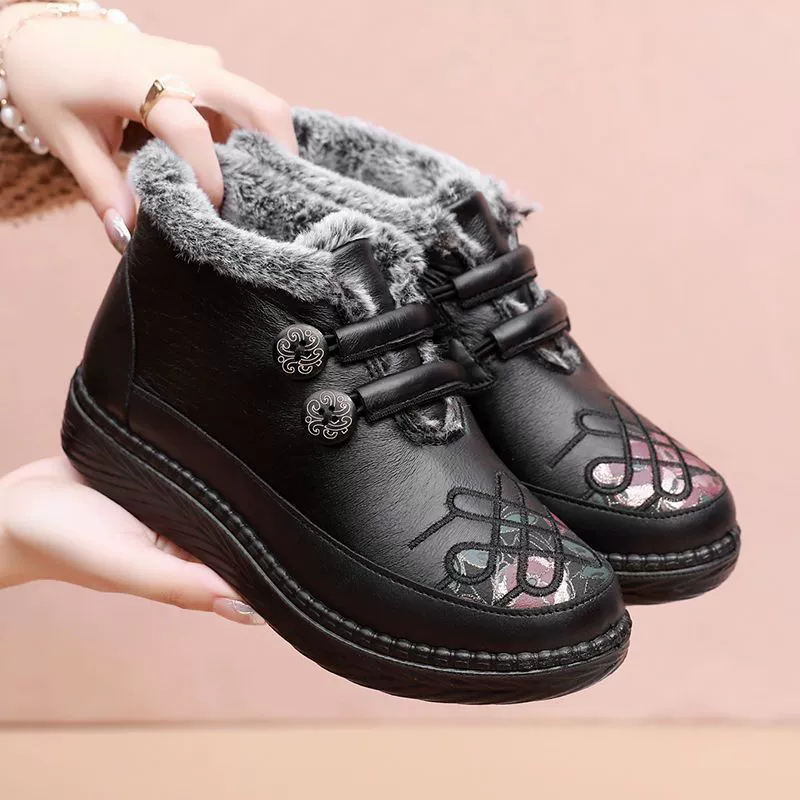 Зимняя старая пекинская хлопчатобумажная обувь женская бархатная толстая пожилая хлопковая обувь морозостойкая теплая мама хлопчатобумажная обувь нескользящая снежная сапоги