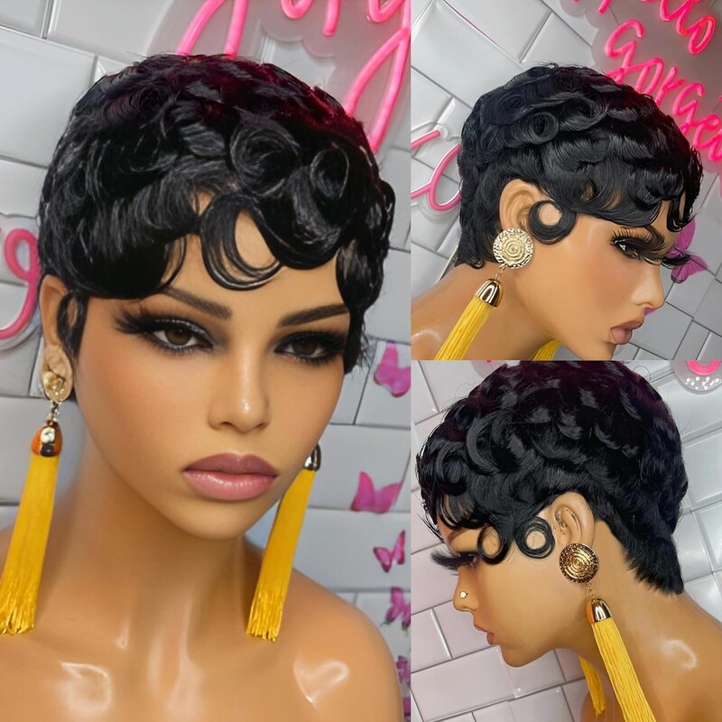 Cross-Border Amazon Wig Shanghai Retro Black Short Curly Hair Headgear High Temperature Silk Chemical Fiber Wig Women's Short Hair