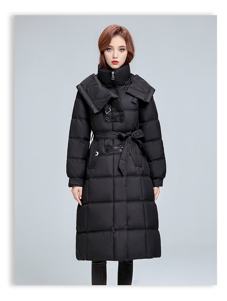 Dames gewatteerde winterjas met capuchon lange puffer jas_voghion.com