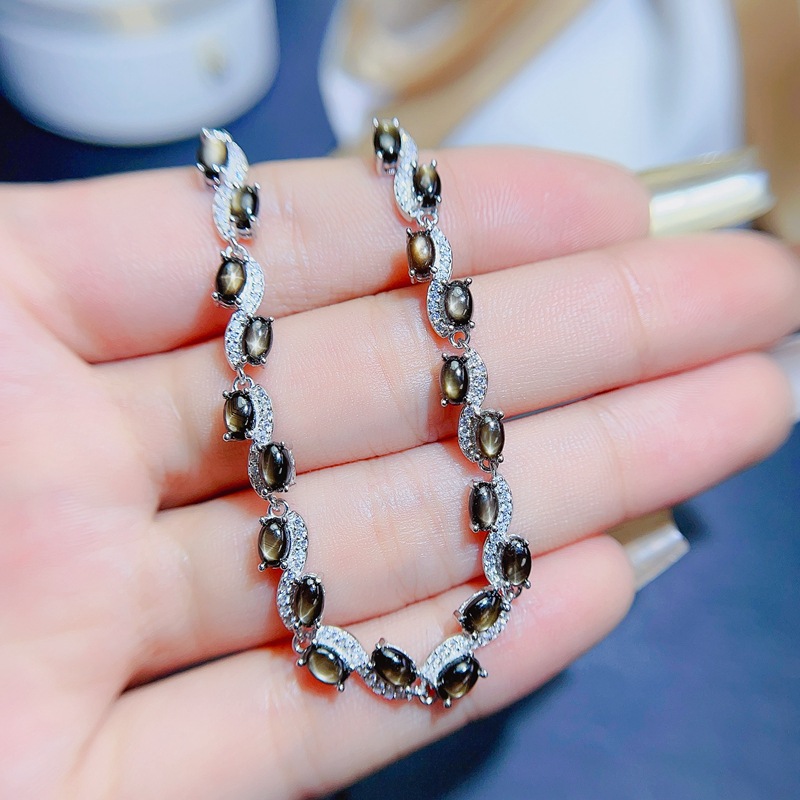 天然星光蓝宝石手链 925银女士 清新漂亮宝石品质好 彩宝批发