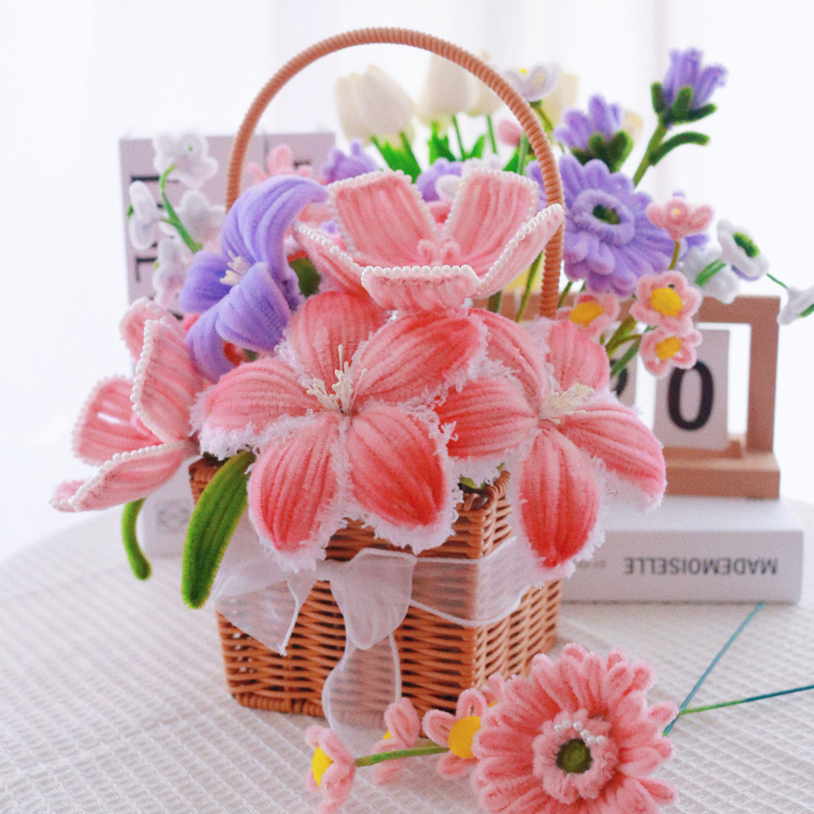 Día del maestro creativo tejido a mano lirio girasol loto torsión palo canasta de flores hecha a mano DIY material paquete regalo