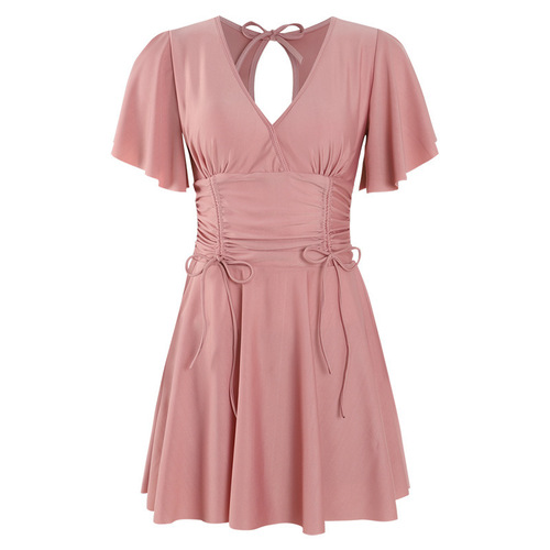 Plus-size 200-pound women's one-piece swimsuit: Covering, figure-flattering design with a gathered skirt style—perfect for hiding the midsection while enhancing a sleek silhouette. Ideal for hot springs and cozy wear, especially for curvy ladies with larger busts.