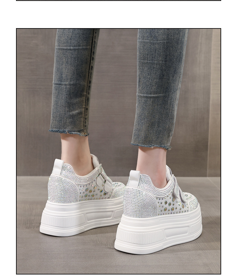 Giày sneaker nữ đế dày mặt lưới đính đá trắng — Màu đen chi tiết 13