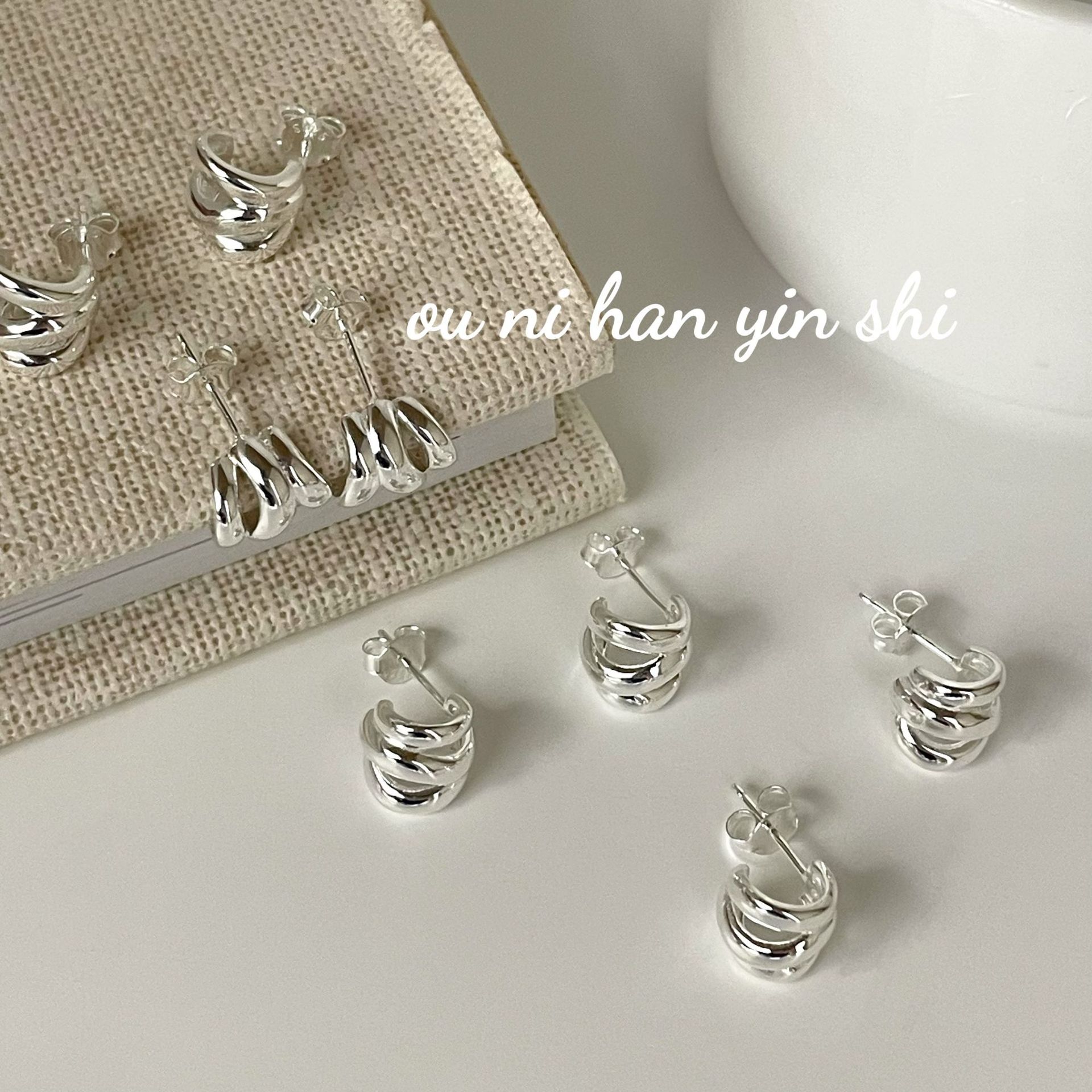 歐尼韓S925純銀金屬繞線耳環女輕奢高級感耳釘氣質小眾獨特耳飾