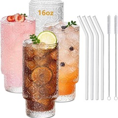 クリエイティブスタッキングカップ 320 ミリリットルガラスレトロエンボスドリンク蓋とストロージュースカップドリンクガラスカップ