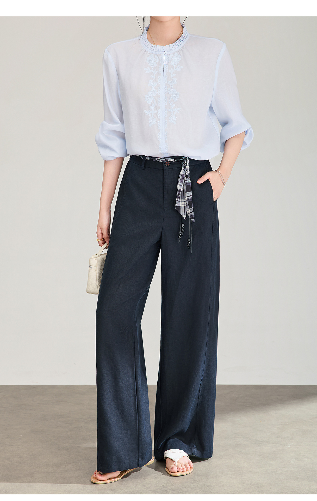 Quần culottes nữ ống rộng chất liệu linen phối dây rút cạp — màu sắc chi tiết 16