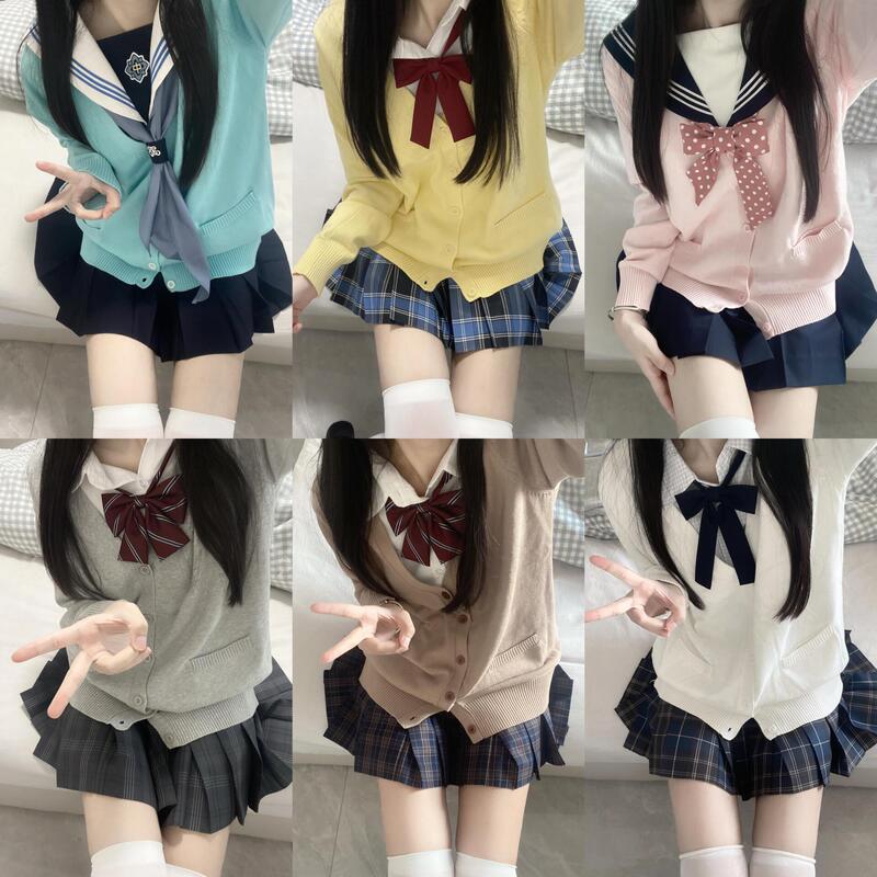 2025 New Japanese Department College Style JK Sweater Loose Solid Color V-neck Knitted Cardigan Western Style Long Sleeve Jacket for Women 2025 New Japanese Department College Style JK Sweater Loose Solid Color V-neck Knitted Cardigan Western Style Long Sleeve Jacket for Women