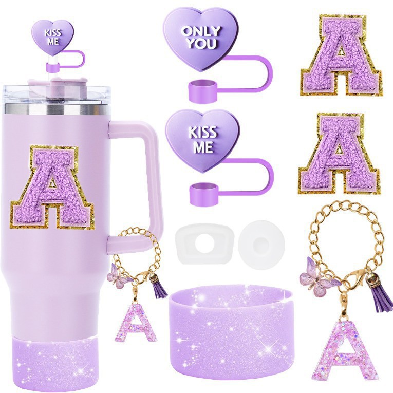 7pcs taza Stanley cuerda de mano colgante de silicona flor tapa de pajita bola de felpa colgante de copa cadena de taza de color