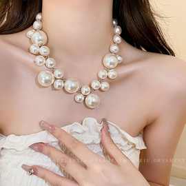 2023复古珍珠珍珠项链法式夸张锁骨链新娘结婚礼服婚纱配饰造型